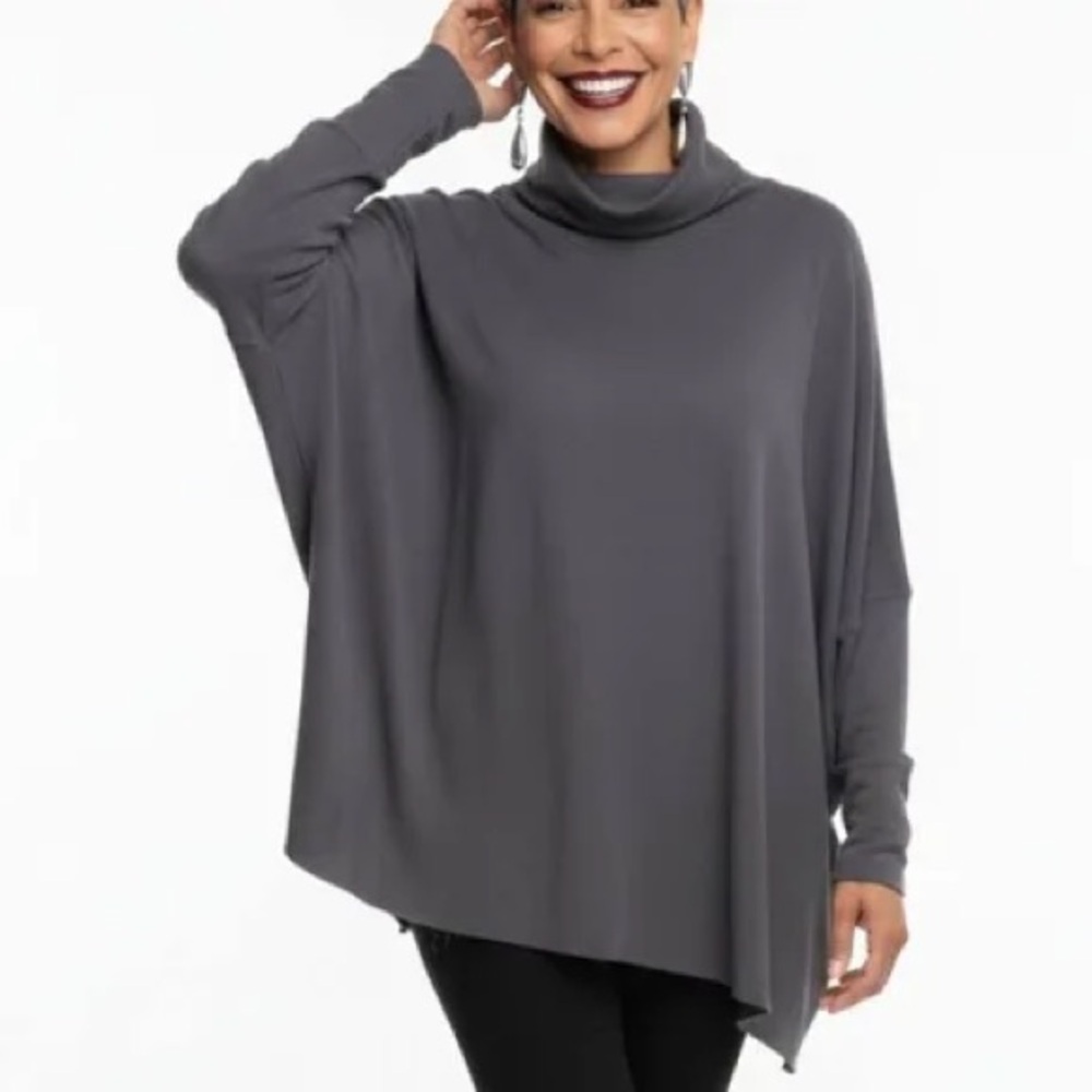 Planet By Lauren G Swing Turtle Tee 100% Pima Cotton Boxy OS Dark Gray/Blue